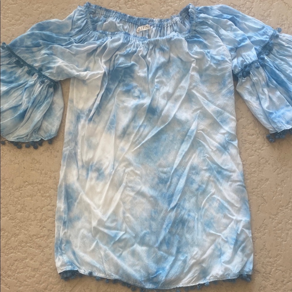 Blue Tie-Dye Off-Shoulder Top